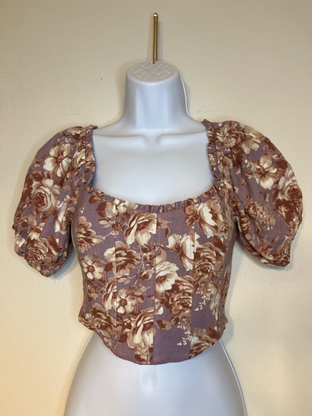 NWT Altar’d State Callyn Elderberry Mauve Floral Corset Crop Top